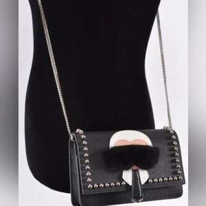 FENDI Authentic Leather Karlito Studs Shoulder Bag Limited Edition Black W/COA